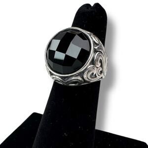 Vintage Sterling Silver Black Onyx Ring Size 5.5 Faceted Boho Gothic
